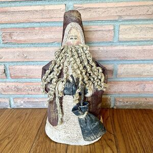 Vintage Rustic Folk Crackled Canvas Belsnickle Santa Claus 11” Primitive